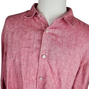 UNTUCKit Button Up Shirt Mens Size XXL 2XL Red 100% Linen Long Sleeve Beach